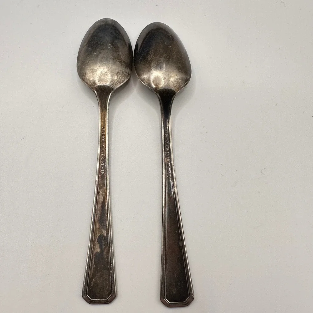 Vintage Vernon Silver Plate Spoons Set of 2 Romford Art Deco Flatware demitasse